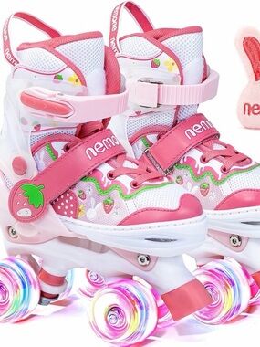 NEMONE Bunny Strawberry  13C/3Y Size Adjustable Inline Skates for Girls